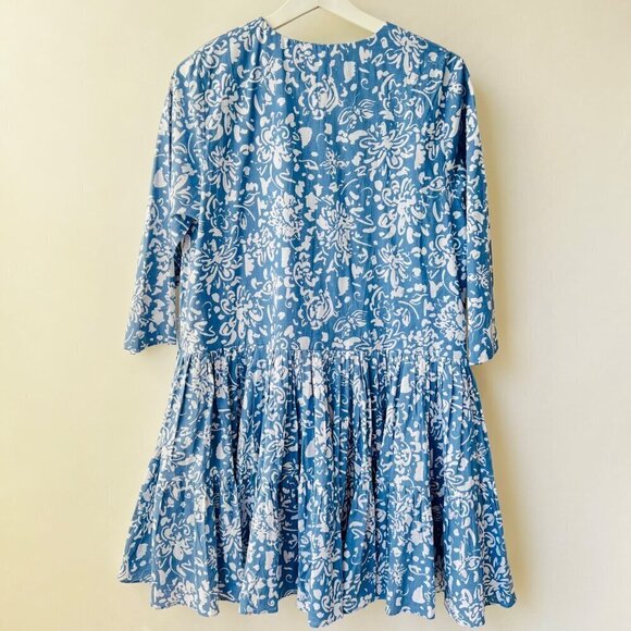 MLM The label relaxed tiered mini dress, blue floral cotton, Size M - Picture 2 of 8